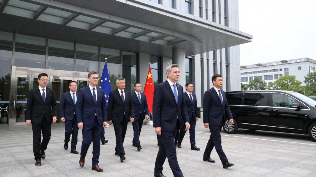 EU trade commissioner Maroš Šefčovič arrives for trade talks at a Beijing government venue.