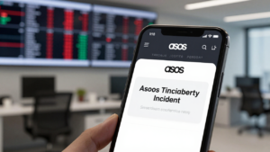 A smartphone displaying a security alert beside a blurred financial-market screen