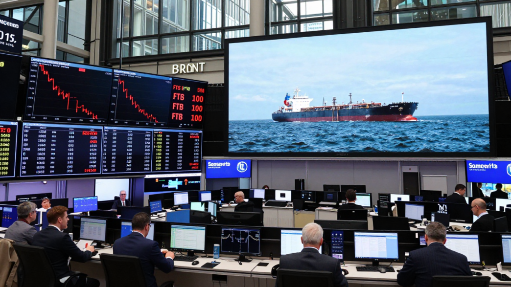 London traders watch falling FTSE 100 shares and rising oil prices on market screens.