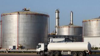 Diesel storage tanks and pipelines at a European fuel terminal