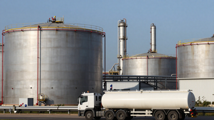 Diesel storage tanks and pipelines at a European fuel terminal