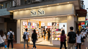 Shoppers outside a Sa Sa cosmetics store in Hong Kong during the Golden Week holiday.