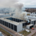 Smoke rises behind a Yandex data center in Sasovo after a drone attack.