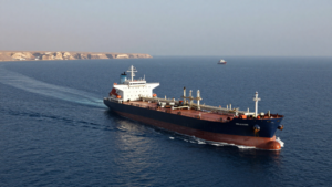 Oil tanker transiting the Bab el-Mandeb Strait near Yemen