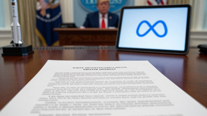 Financial disclosure papers beside Meta branding and a SpaceX rocket model