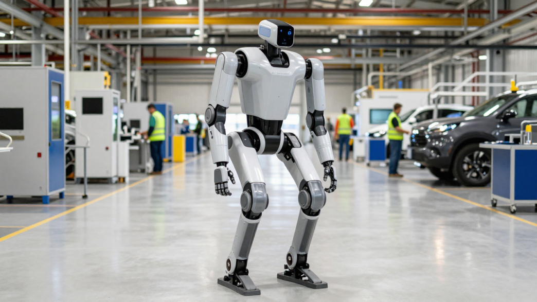 Boston Dynamics Atlas humanoid robot on an automotive factory floor