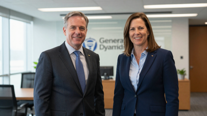 Danny Deep and Phebe Novakovic in a corporate office setting.