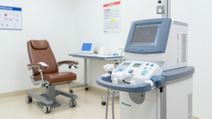 A plasma collection device in a modern donation center