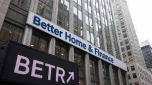 Better Home & Finance office building with a market ticker showing BETR.