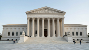 The U.S. Supreme Court building in Washington, D.C., ahead of arguments in a climate lawsuit.