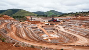 Terraced lithium mine and processing facilities in Minas Gerais, Brazil.