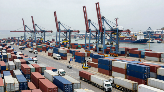 Container stacks and cranes at South Africa’s Port of Durban