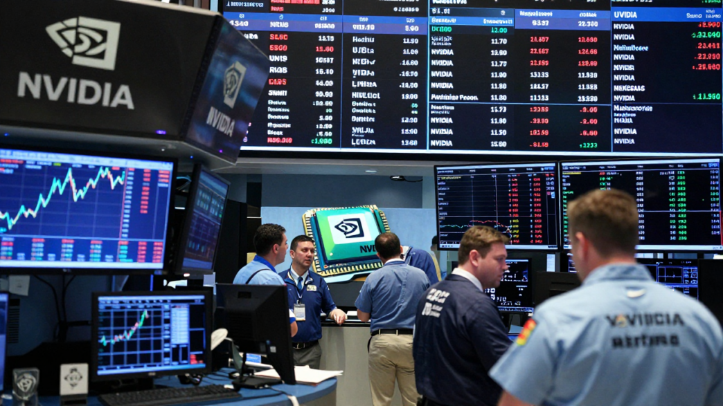 Traders watch rising market charts on an exchange floor during a record-setting session for U.S. stocks.