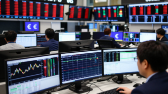 Currency traders monitor dollar and euro exchange rates on screens at a foreign-exchange desk.