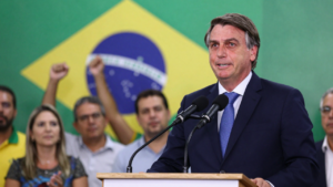 Flávio Bolsonaro speaks at a campaign event after Brazil’s first-round presidential election.