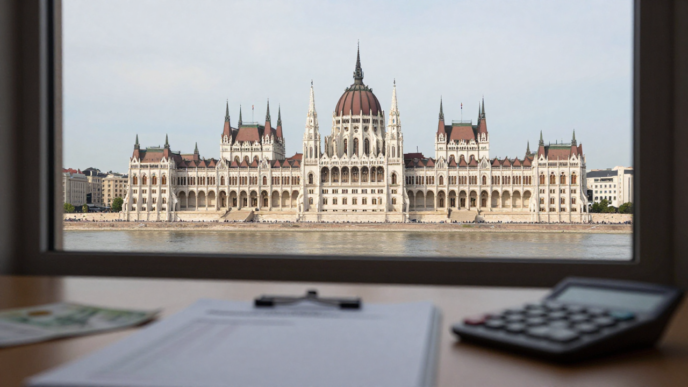 Hungarian Parliament building in Budapest beside the Danube.