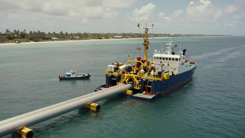 A work vessel offshore near Crane, Guyana, representing planned maintenance on the Gas-to-Energy pipeline.