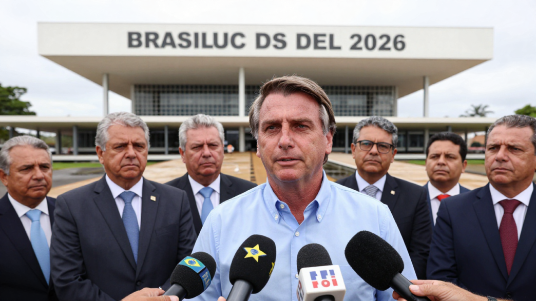 Flávio Bolsonaro speaks to reporters in Brasília ahead of Brazil’s presidential runoff.