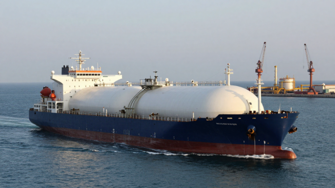 LNG carrier sailing toward a gas import terminal