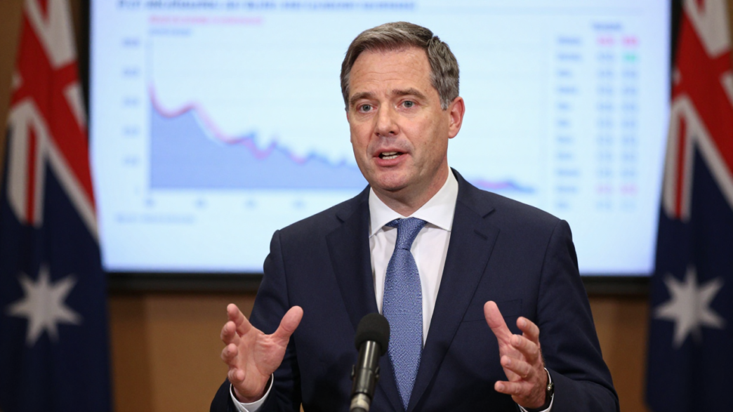 Australian Treasurer Jim Chalmers speaking at a press conference in Canberra.