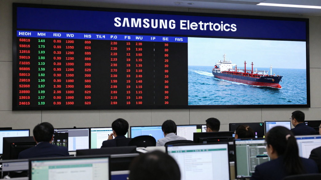 Red market screens in a Seoul trading room as Asian stocks fall and Samsung shares slip.