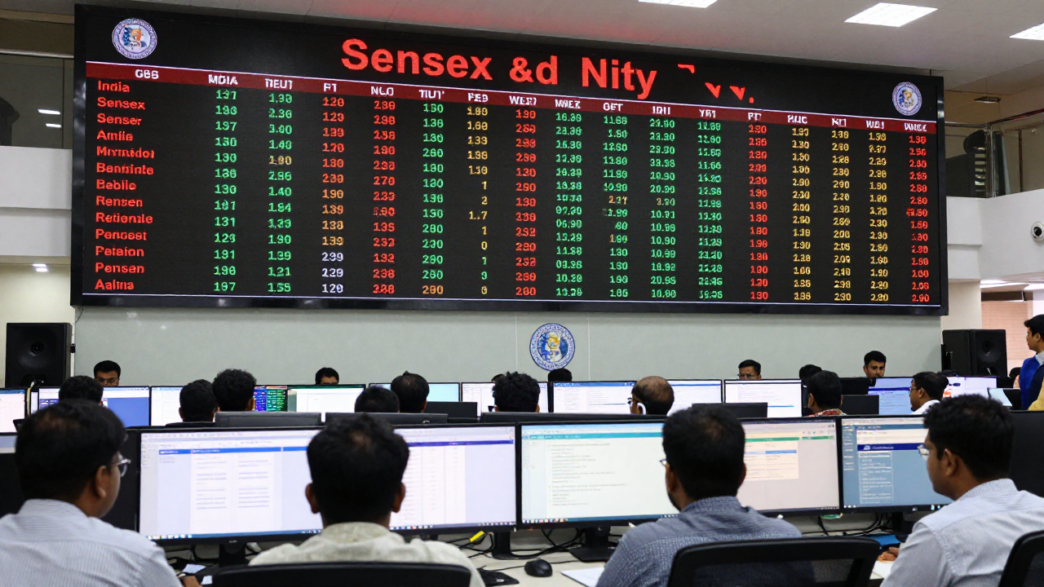 Mumbai traders monitor Indian stock indexes on screens after the RBI rate hike.
