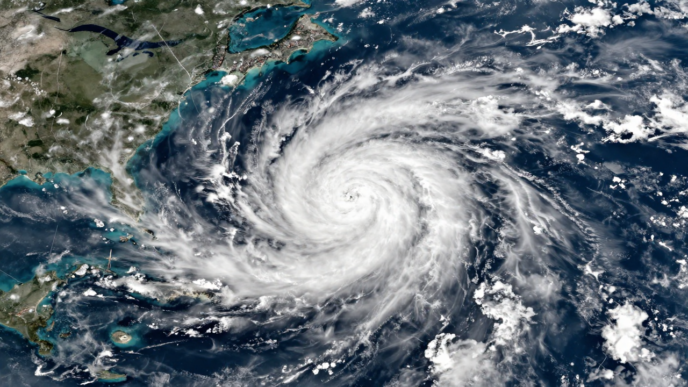 Satellite-style view of Hurricane Isaias swirling over the Gulf of Mexico near the northern Gulf Coast.