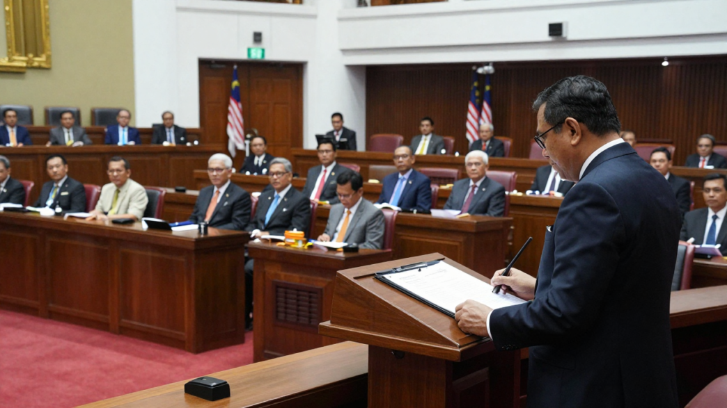 Anwar Ibrahim presenting Malaysia’s budget in Parliament