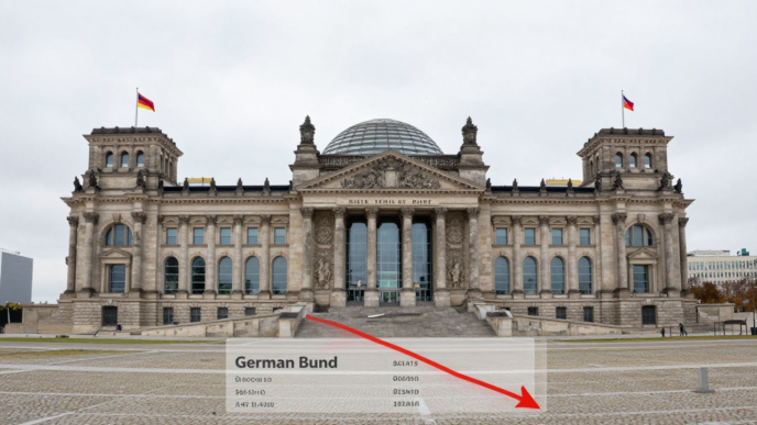 The Berlin Reichstag and Paris National Assembly represent divergent German and French government bond markets.