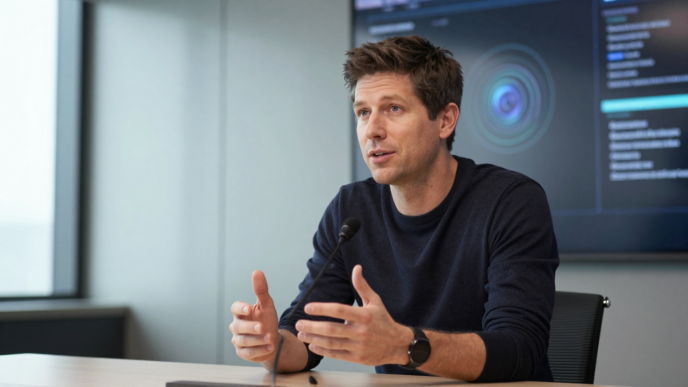 Sam Altman speaking during an interview about AI risks, public access and regulation.