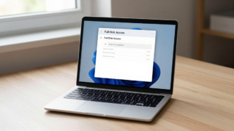 MacBook displaying a macOS Full Disk Access privacy settings panel