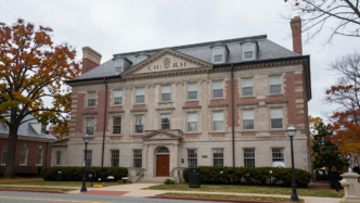 Exterior of the Chi Phi fraternity house at Cornell University in Ithaca, New York.