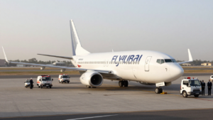 Flydubai Boeing 737 parked at Tabuk airport after an emergency diversion