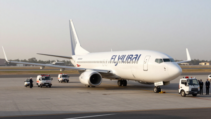 Flydubai Boeing 737 parked at Tabuk airport after an emergency diversion