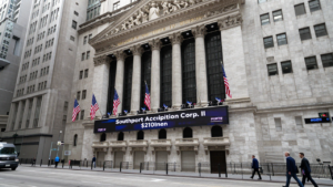 New York Stock Exchange exterior with market display for Southport Acquisition Corp. II.