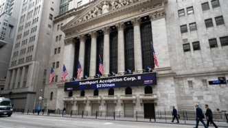 New York Stock Exchange exterior with market display for Southport Acquisition Corp. II.