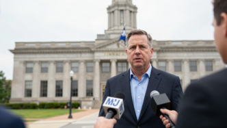 Tennessee corrections commissioner Frank Strada speaking to reporters in Nashville.