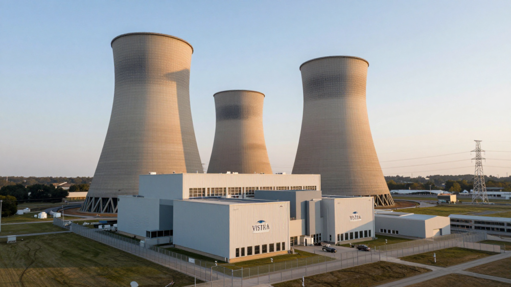 Cooling tower and transmission lines at a U.S. nuclear power plant.