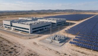 Solar panels beside a data center in Spain